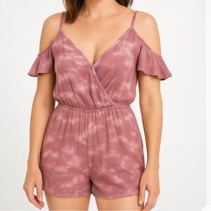 Mudd Pink Tie-Dye Romper Women’s Small Adj Straps‎ Rayon Y2K Shorts Lined Boho